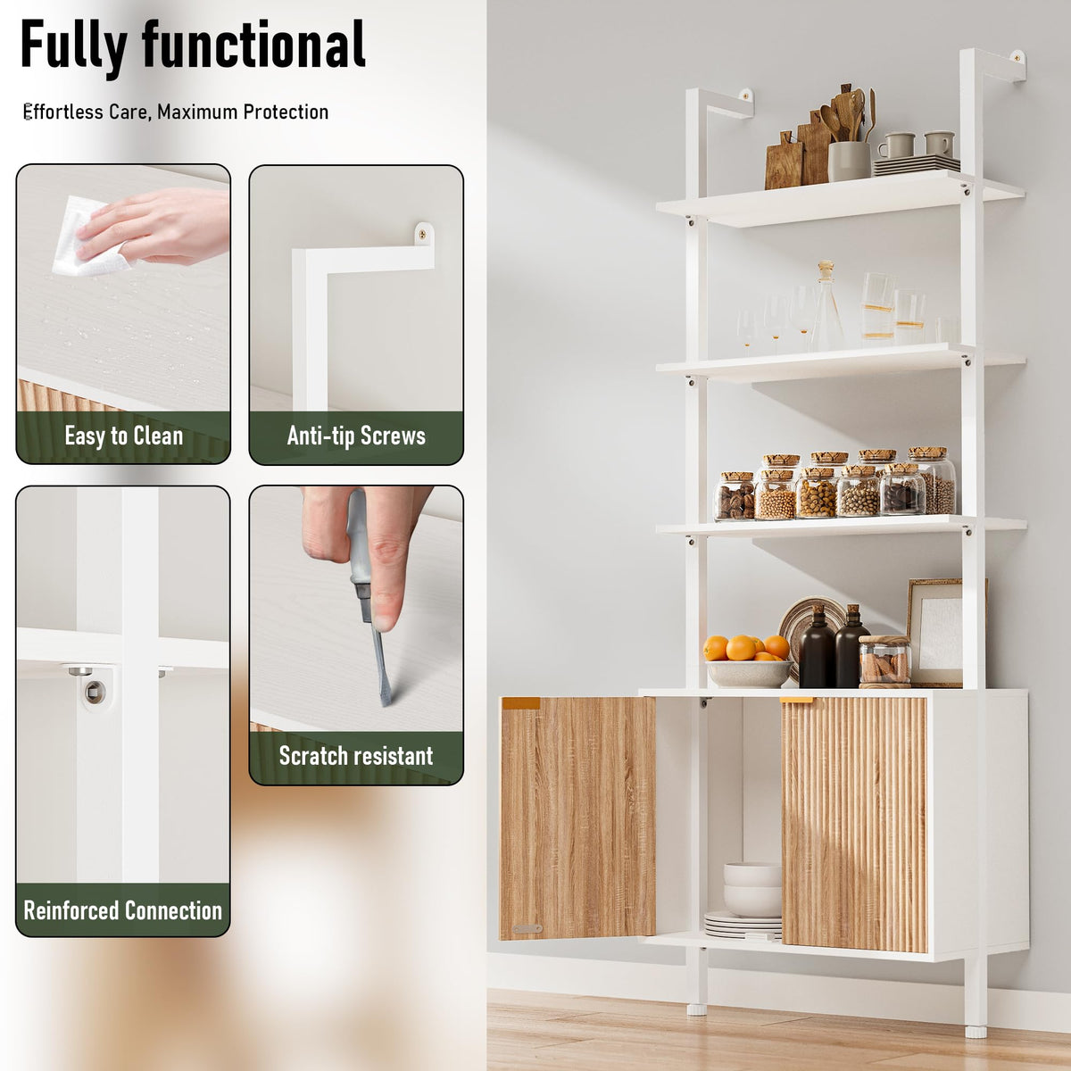 74" Tall White and Oak Bookshelf with Storage Cabinet Q658