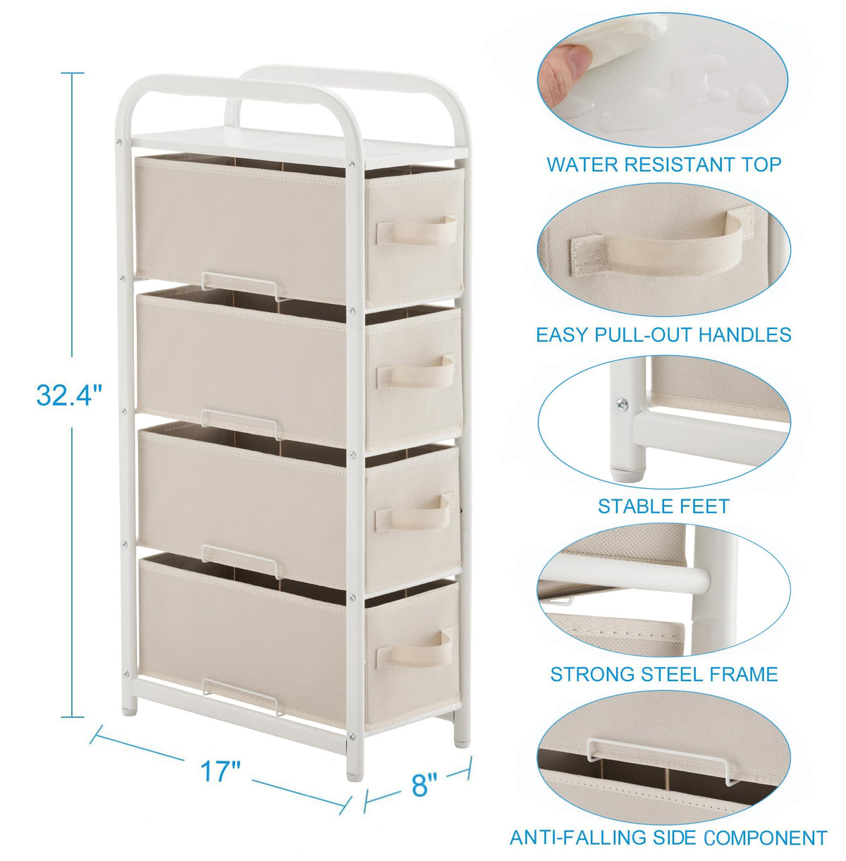 4 Drawer Narrow Fabric Dresser J81828
