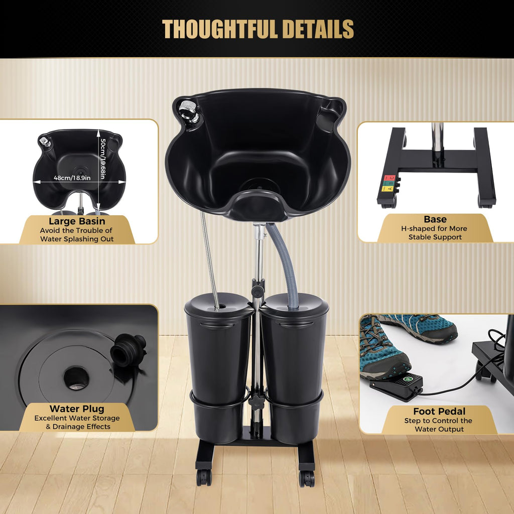 Black Portable Shampoo Bowl with 2 Bucket Q4100