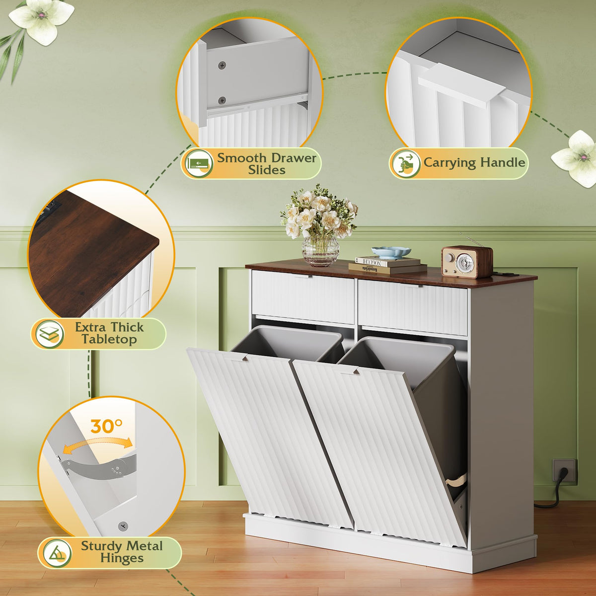 2*10 Gallon Double Tilt Out Trash Can Cabinet White I466