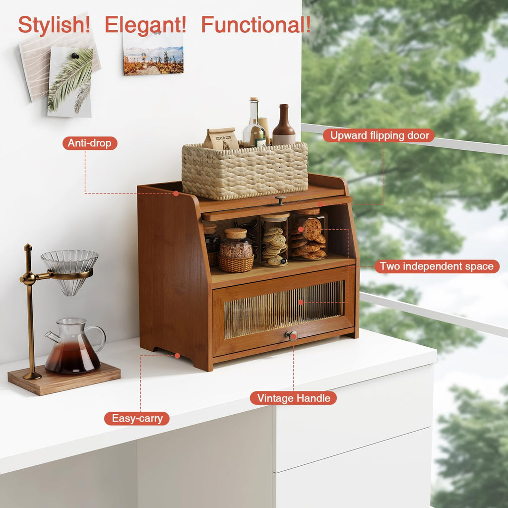 Wooden 2 Tier Roll Top Bread Box P434