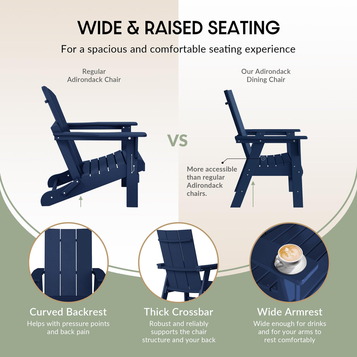 Navy Blue HDPE Plastic Adirondack Chair O31439