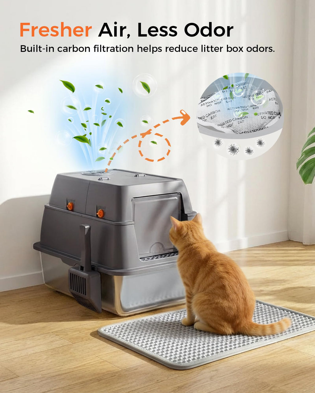 XXL Stainless Steel Enclosed Cat Litter Box with Lid, Mat & Scoop Z628