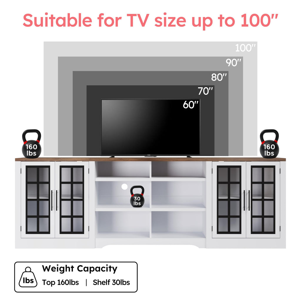 White Black TV Stand with 2 Cabinets and 3-Tier Shelves P36889
