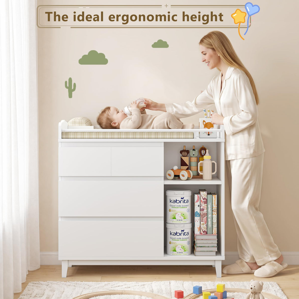 White Baby Changing Table with 4 Drawers U727287