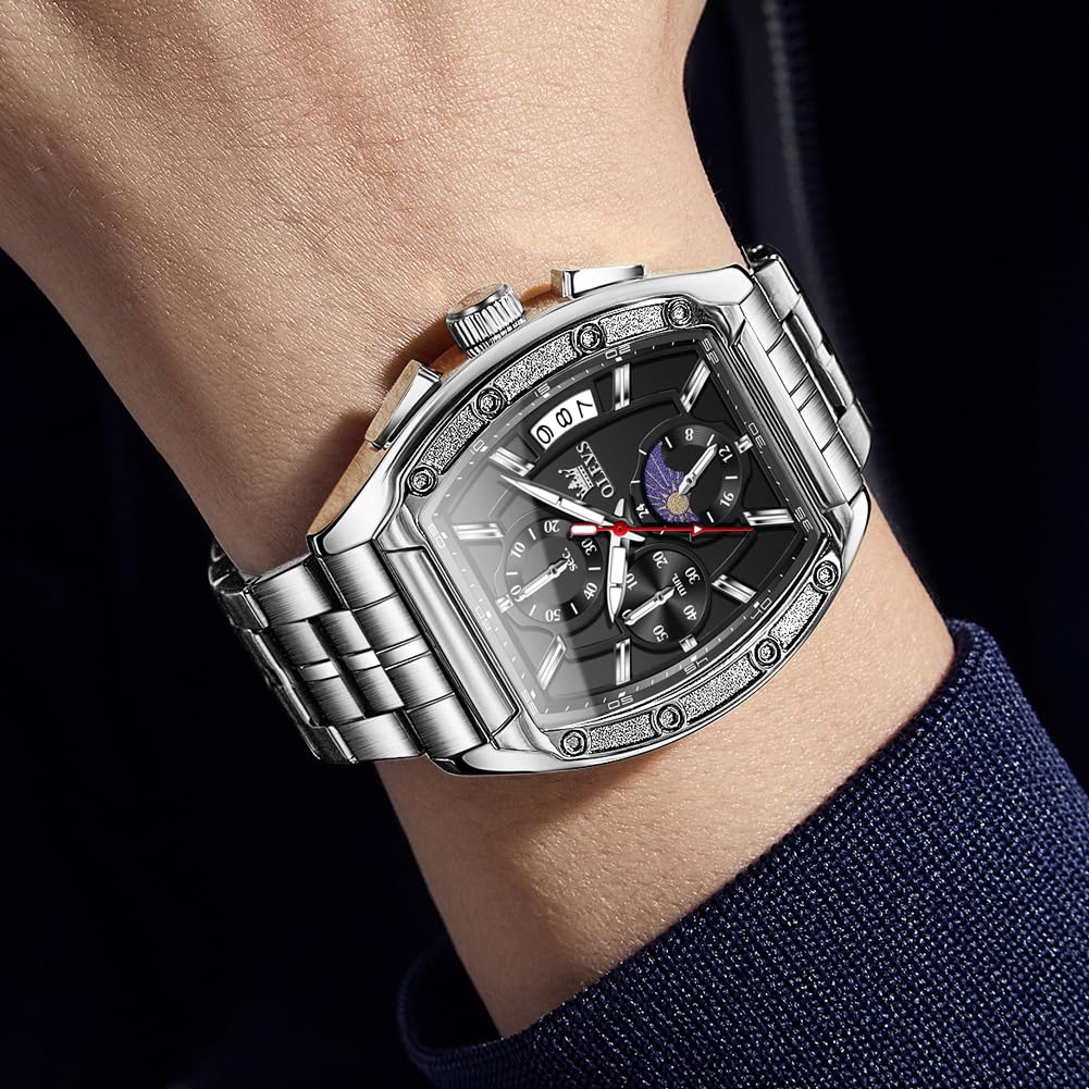 Men Big Square Face Chronograph Stainless Steel Dress Watch P108221
