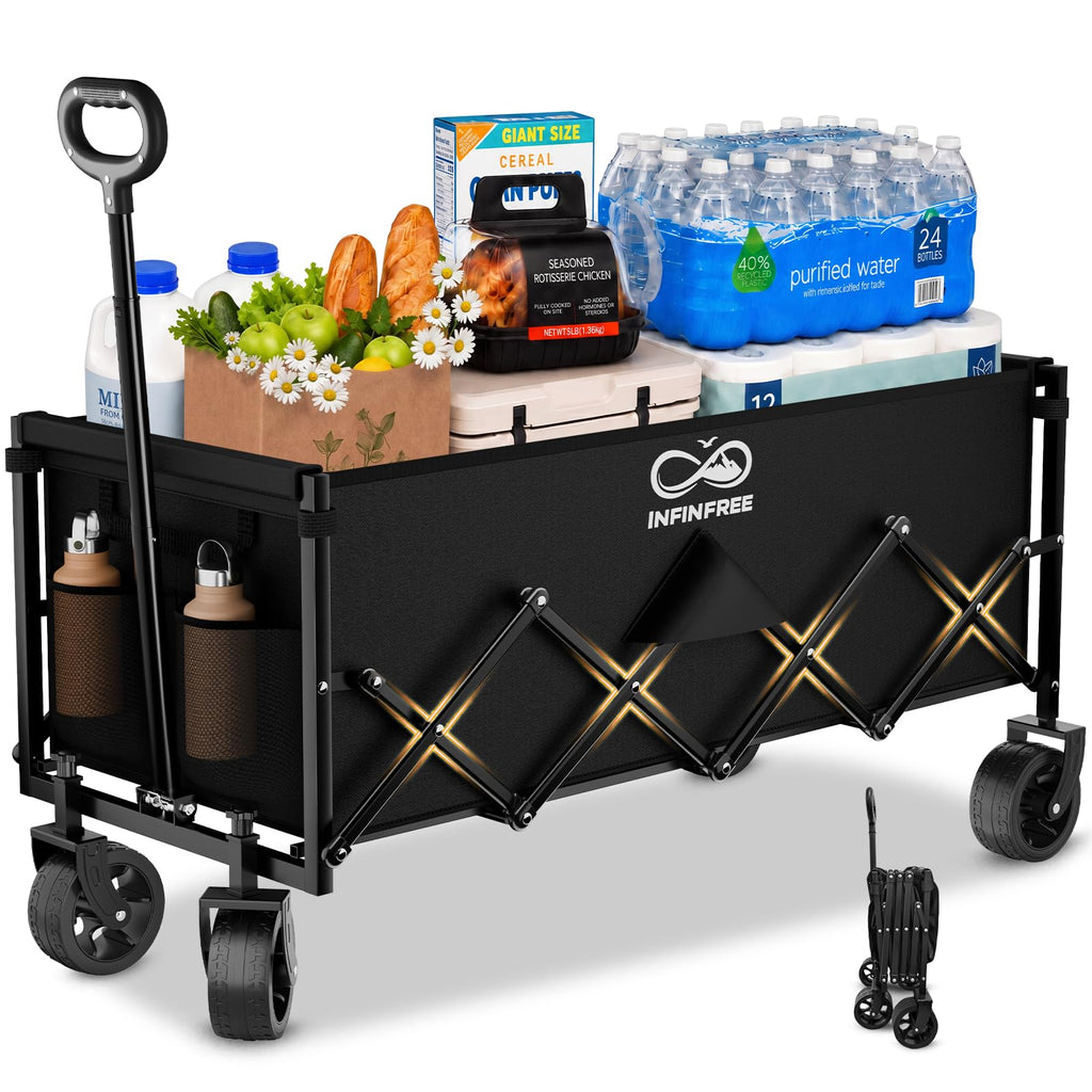 34" Extra Long Foldable Wagon with All-Terrain Wheels, 260 LBS Capacity Black E648