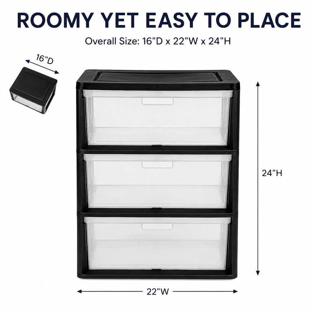 Black 3 Drawer Plastic Storage Tower X48102