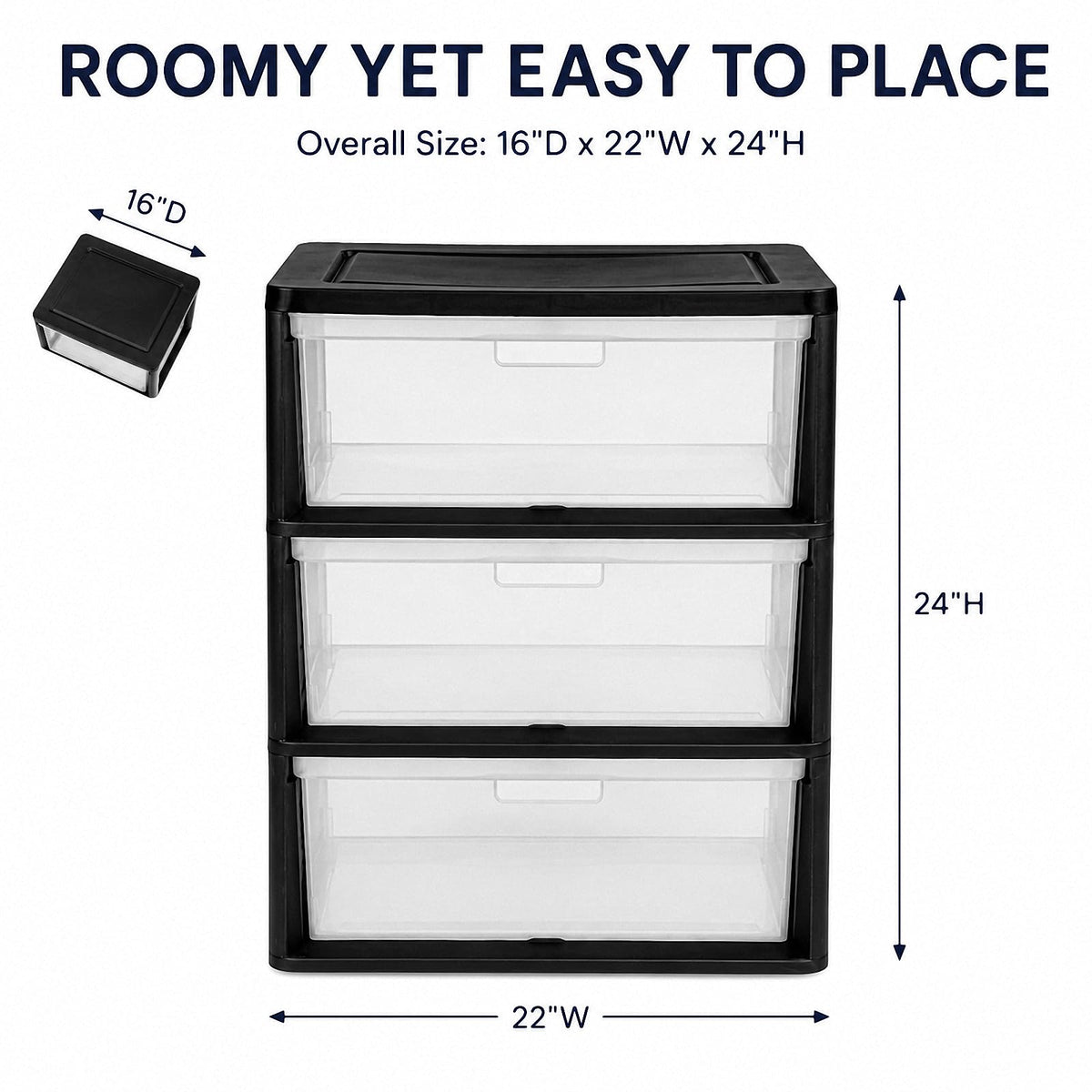 Black 3 Drawer Plastic Storage Tower X48102