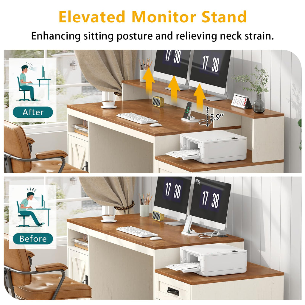 65" Computer Desk with Drawers and Printer Stand K493