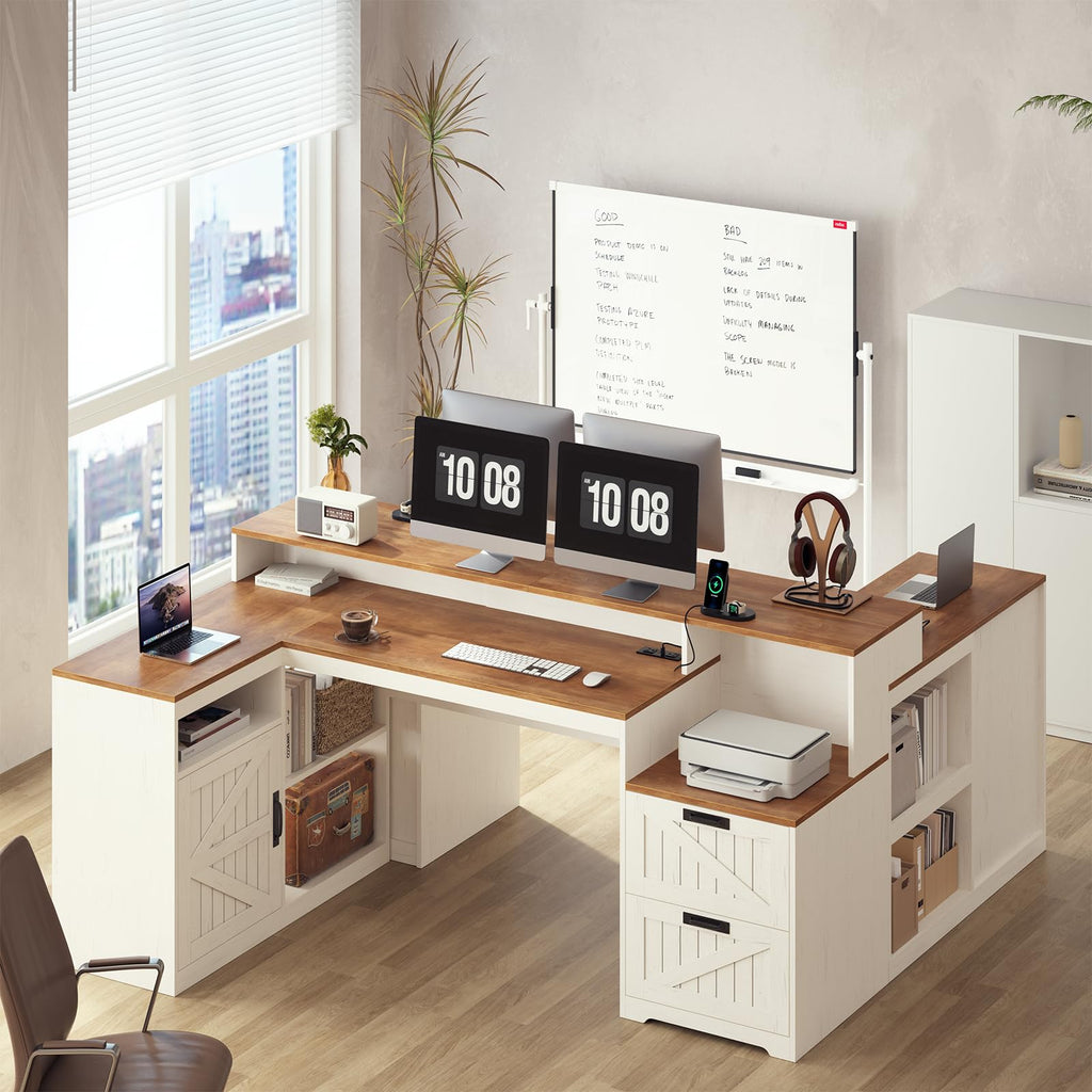 63" L Shaped Desk with Drawers and Printer Stand F527