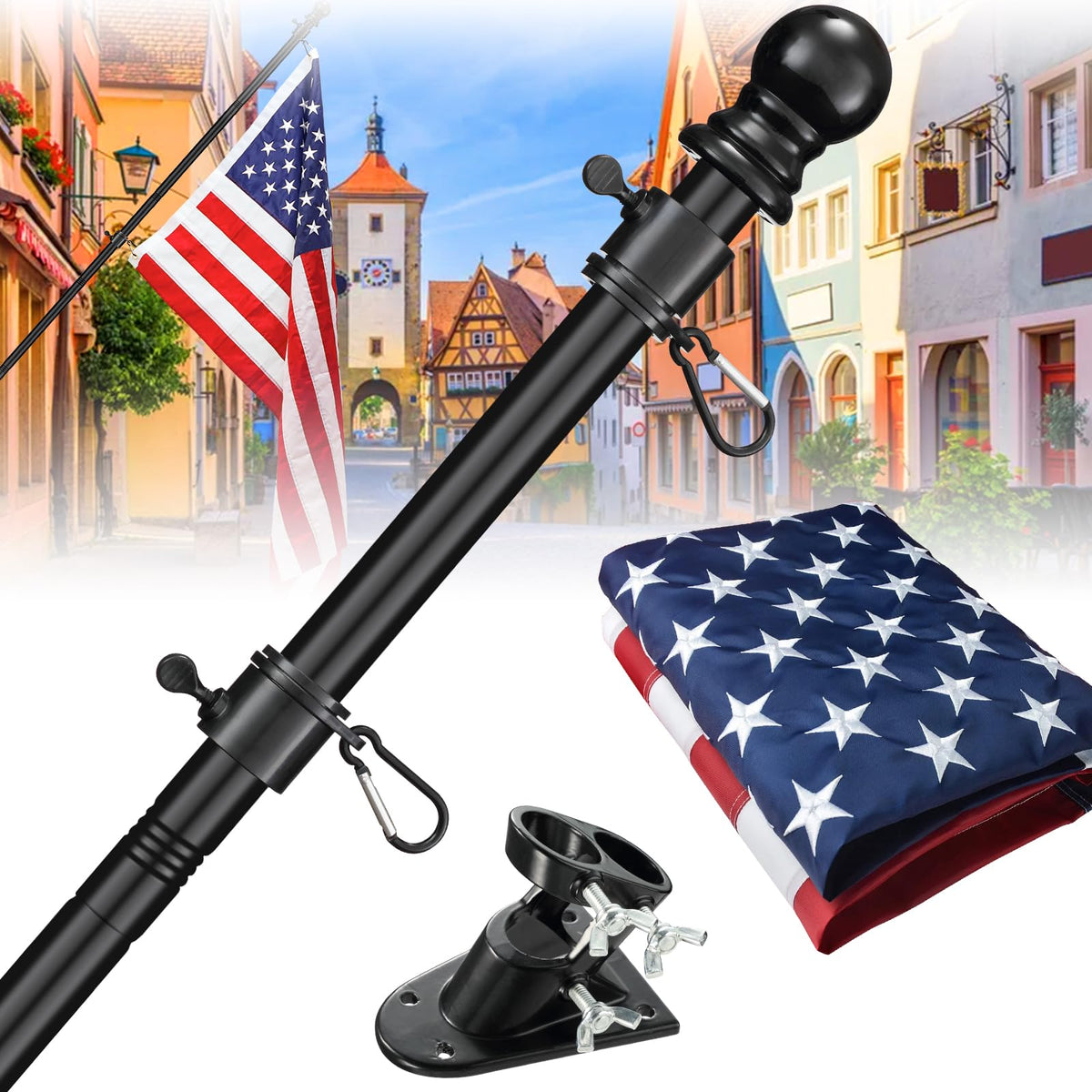 5ft Tangle Free Flag Pole Kit with 3x5 US Flag O289
