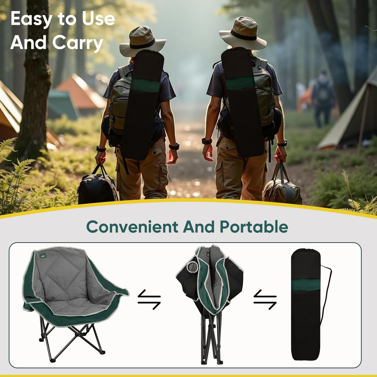 2 Pack Oversized Padded Folding Camping Chair with Cup Holder N2277