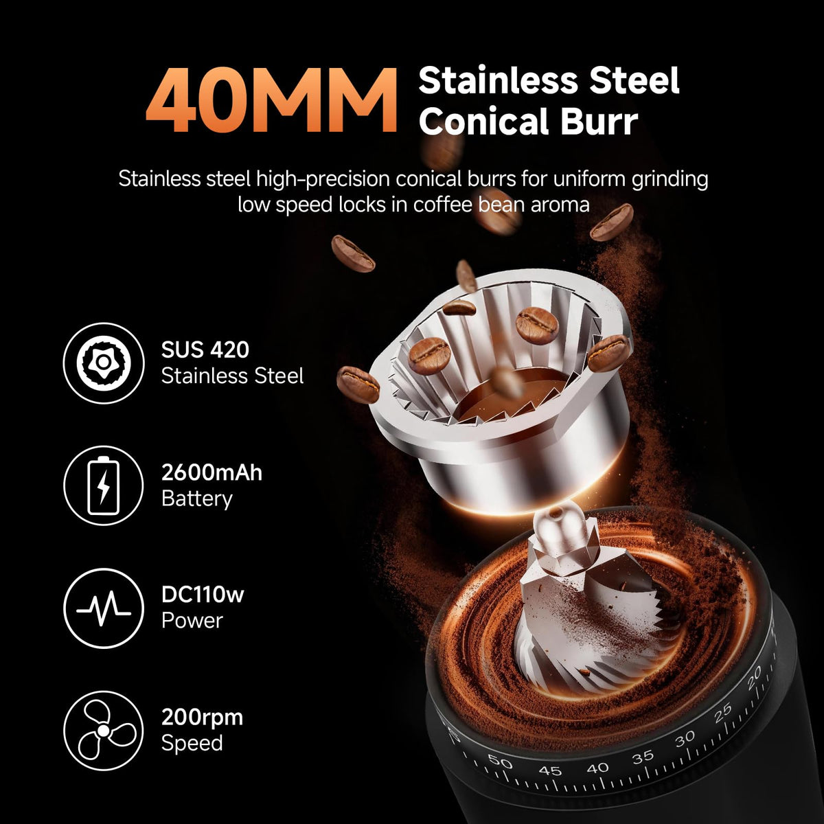 Cordless Burr Coffee Grinder with 60 Settings V518