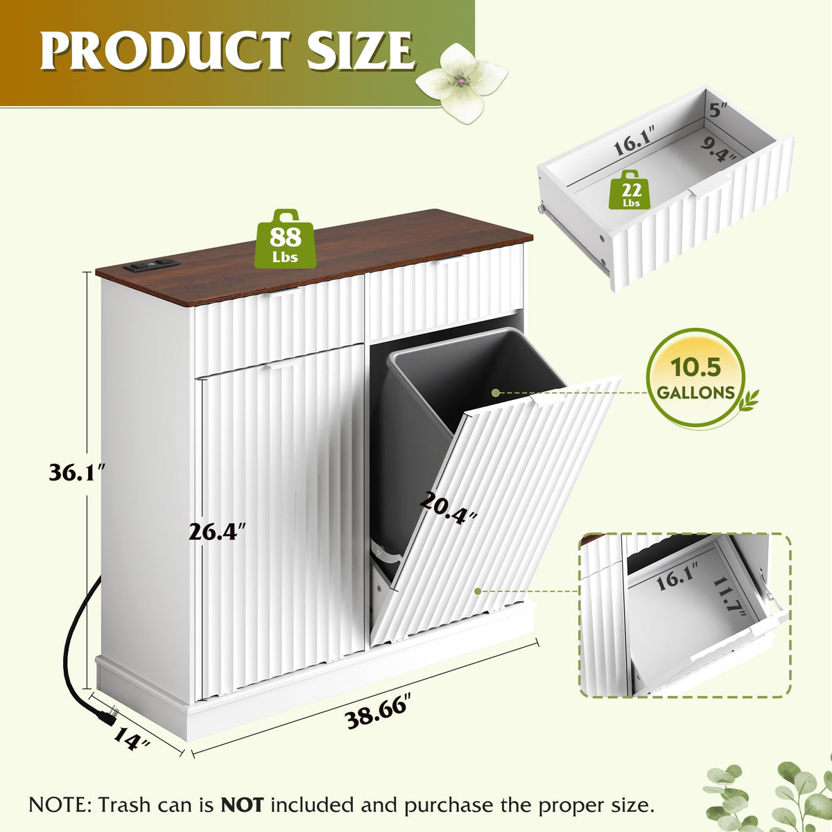 2*10 Gallon Double Tilt Out Trash Can Cabinet White I466