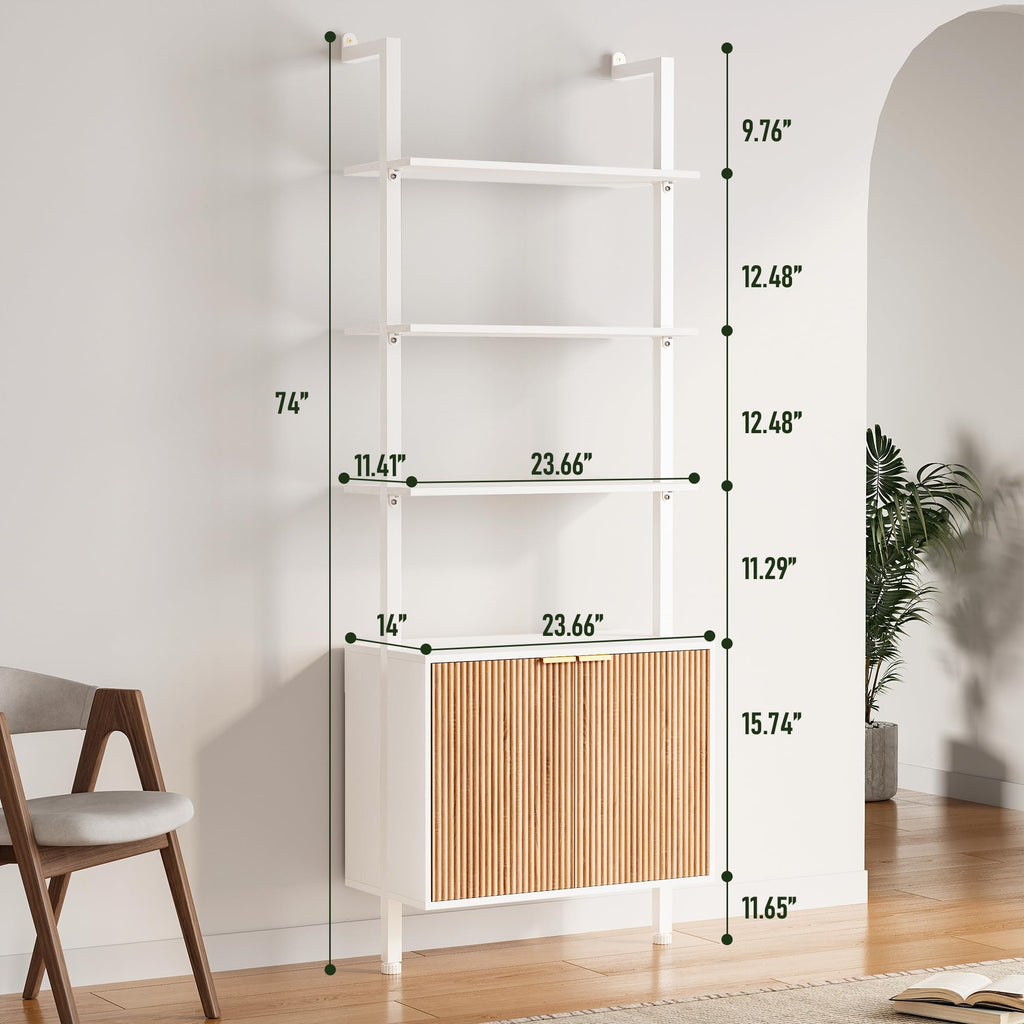 74" Tall White and Oak Bookshelf with Storage Cabinet Q658