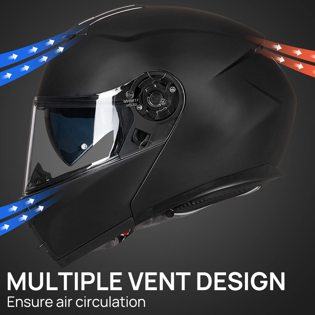 Matte Black Large Modular Full Face Motorcycle Helmet U263146