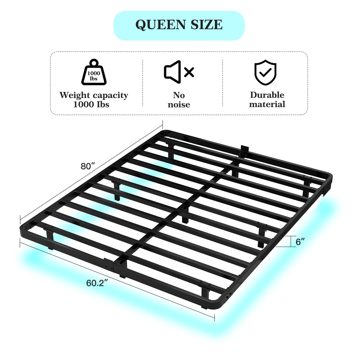 Queen Metal Platform Bed Frame with LED Lights and Charging Station X888