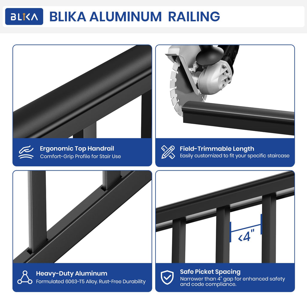 36 in. x 8 ft. Matte Black Aluminum Stair Railing Kit I8530