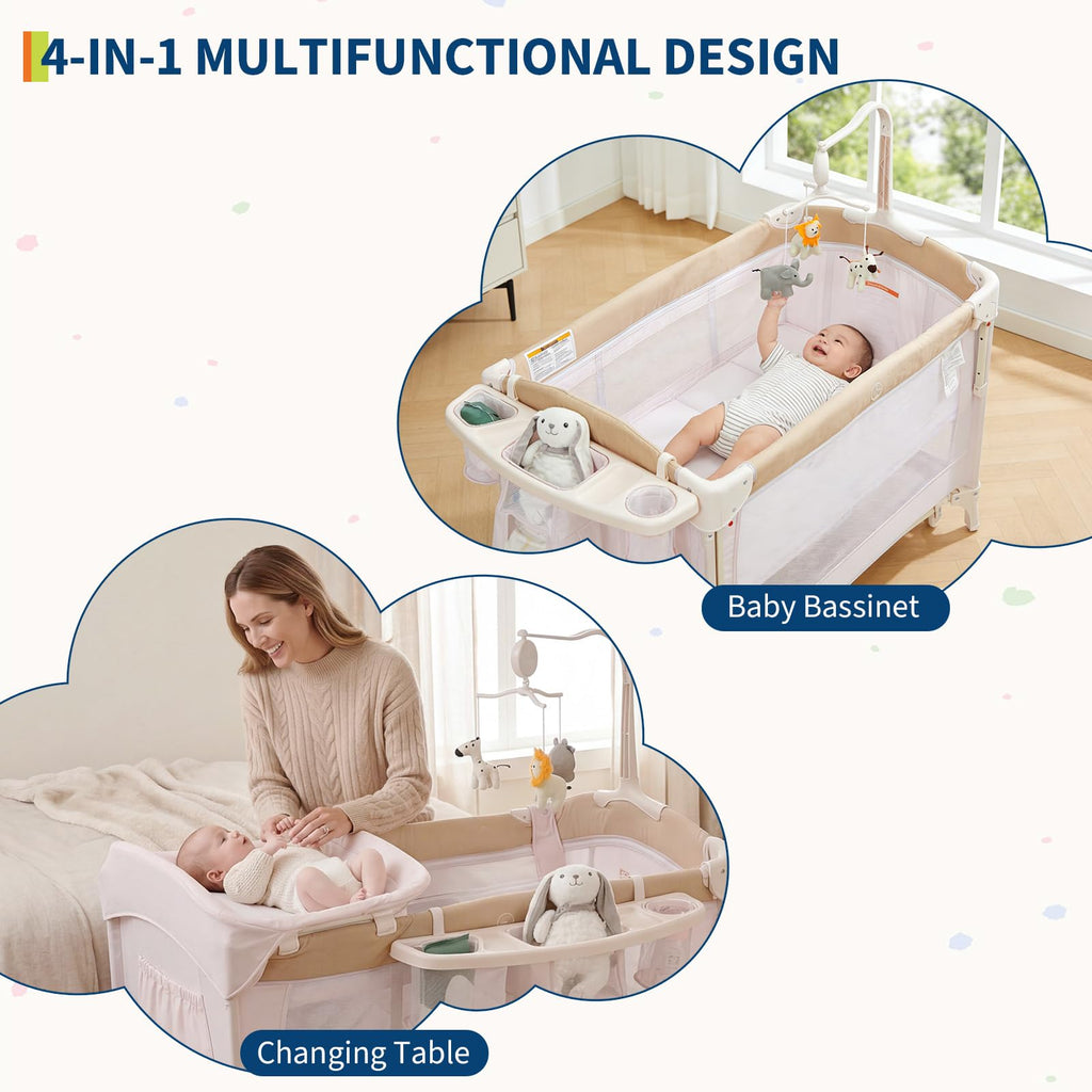 4 in 1 Pack and Play with Bassinet, Changing Table, Playpen and Carry Bag V680088