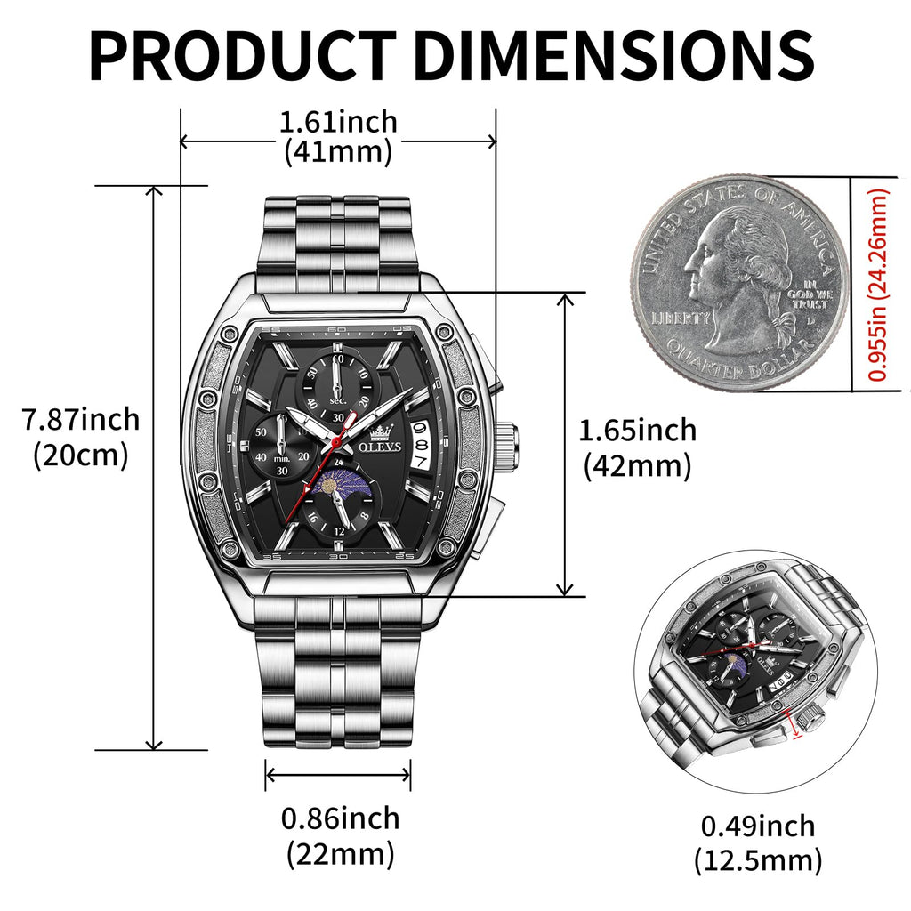 Men Big Square Face Chronograph Stainless Steel Dress Watch P108221