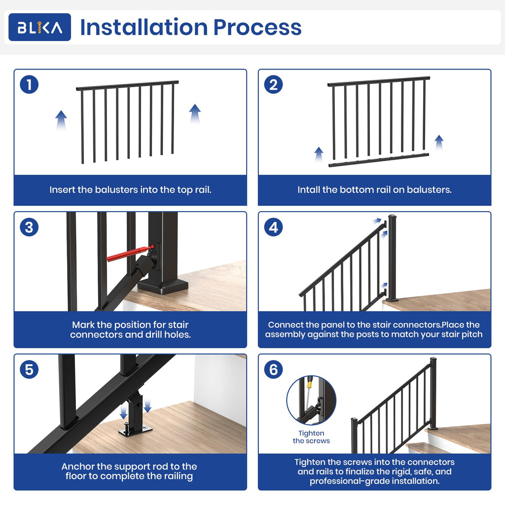 36 in. x 8 ft. Matte Black Aluminum Stair Railing Kit I8530