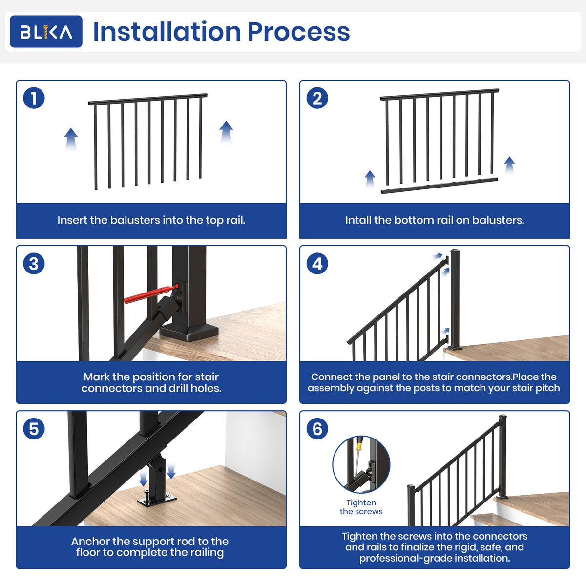 36 in. x 8 ft. Matte Black Aluminum Stair Railing Kit I8530