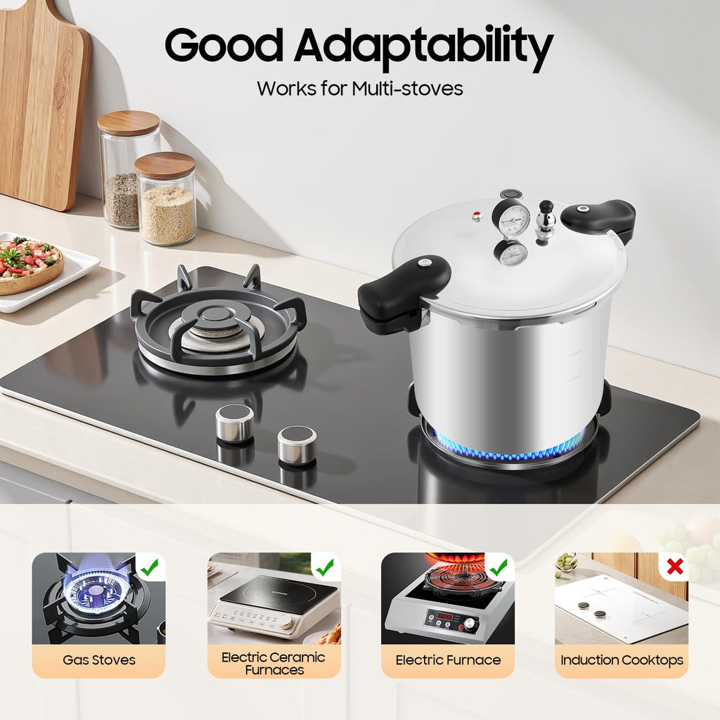 23 Quart Aluminum Pressure Cooker with Pressure Gauge & Release Valve K342823