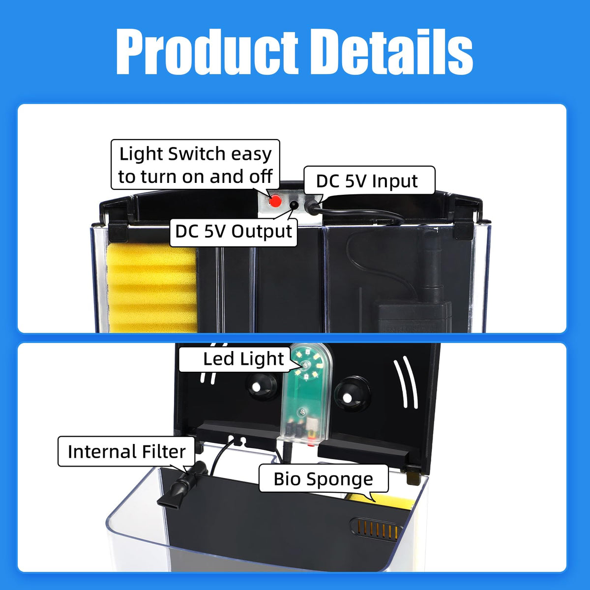 1.2 Gallon Aquarium Starter Kit with LED Light and Water Filter Pump U4912