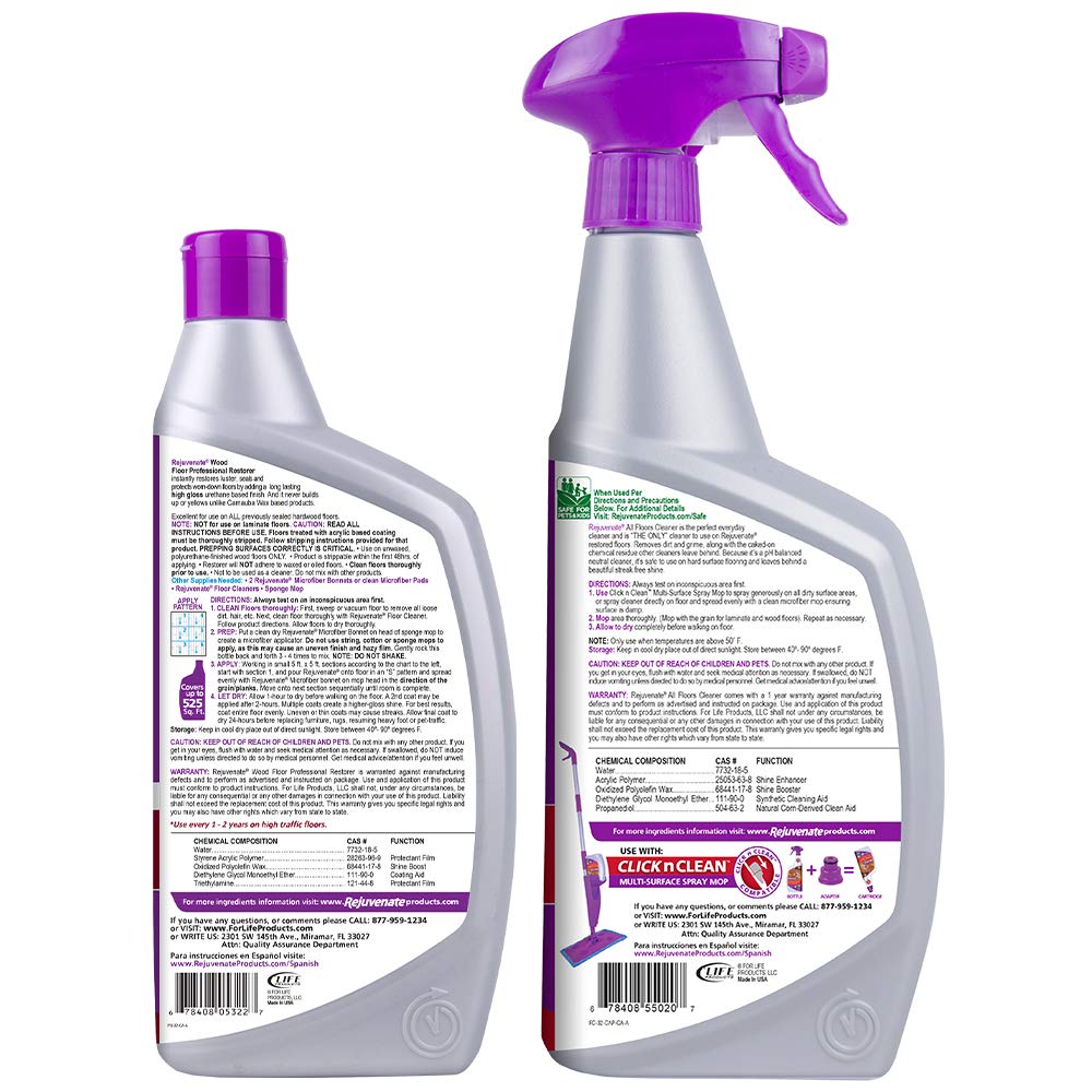 Wood Floor Restorer and Polish with High Gloss Finish 32oz and PH Balanced Floor Cleaner Q87048
