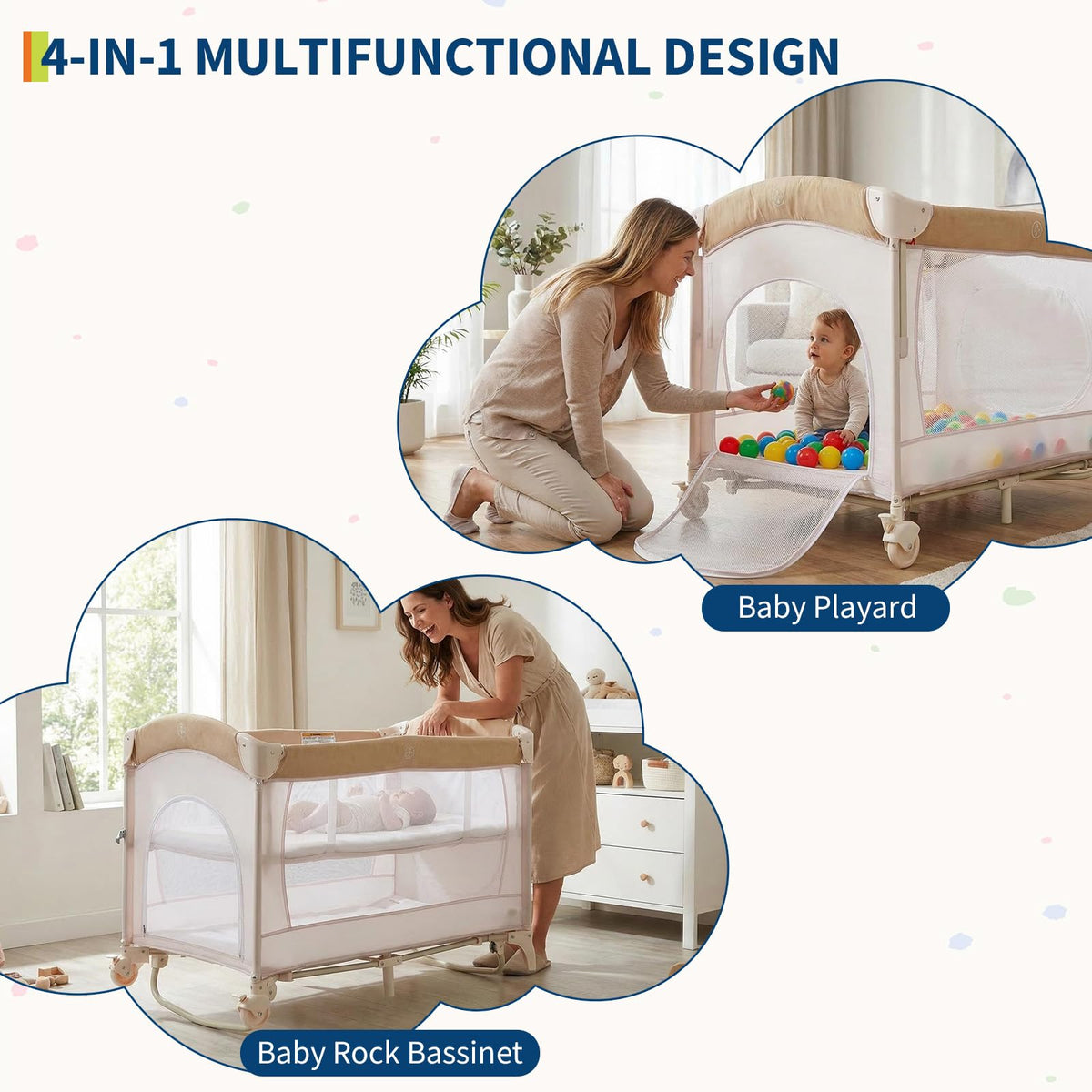 4 in 1 Pack and Play with Bassinet, Changing Table, Playpen and Carry Bag V680088