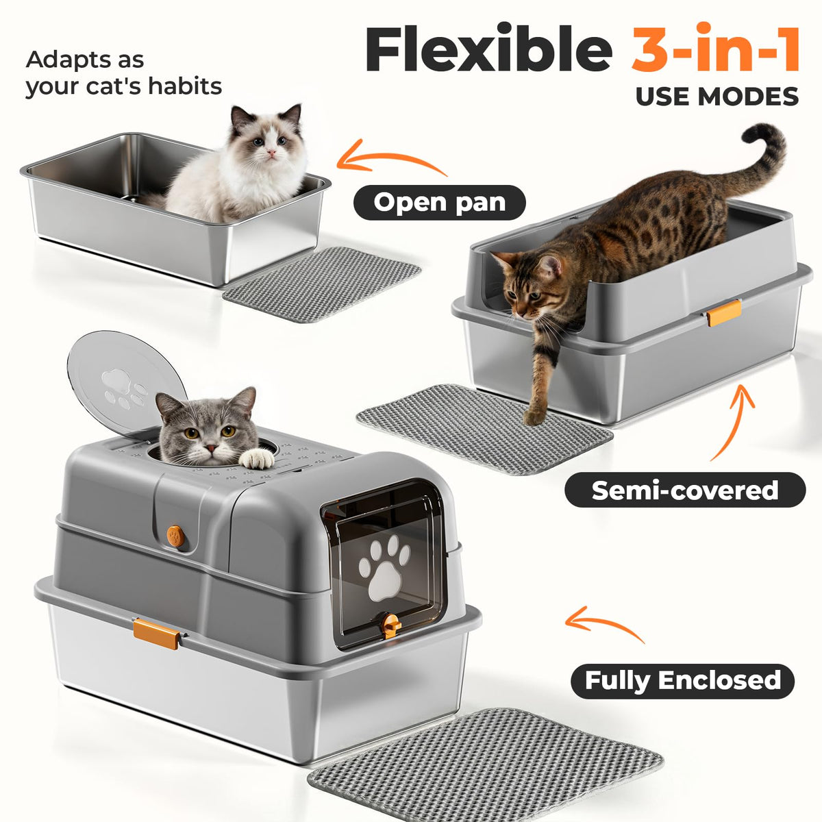 Non-Stick Stainless Steel Cat Litter Box with Lid Y8159