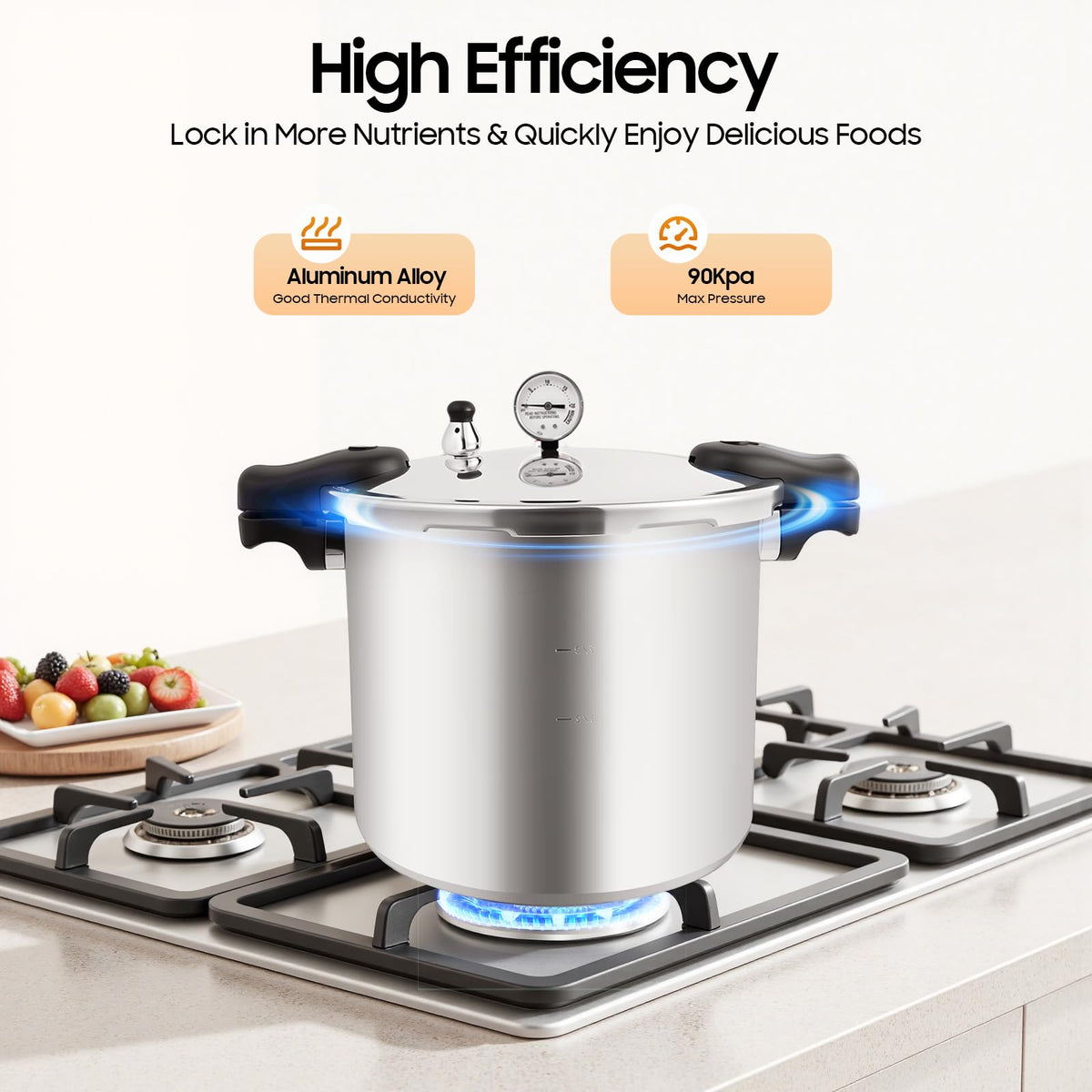 23 Quart Aluminum Pressure Cooker with Pressure Gauge & Release Valve K342823