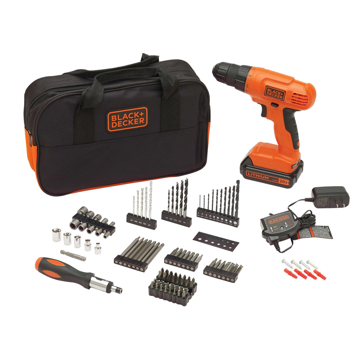 Cordless Drill Driver Kit with Drill Bit Set and Sockets, 100 pc. L42388