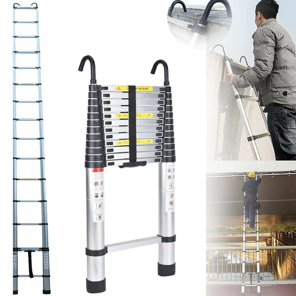 Aluminum Telescoping Ladder with Hooks, 20.3FT One Button Retraction 330lbs Capacity O1802