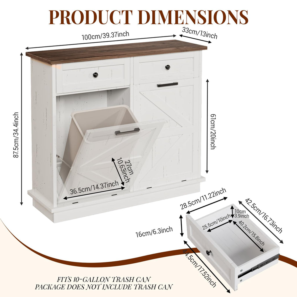 Brown White Double Tilt Out Trash Cabinet with Drawers K738322