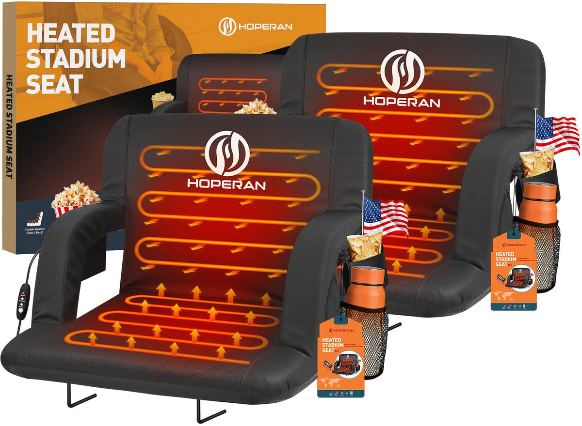 25" Heated Stadium Seats for Bleachers with Back Support, Black 2PC U2621