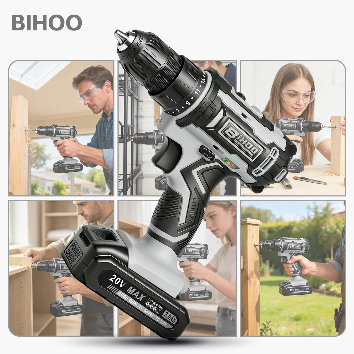 Cordless Drill with 25Nm max, Drill Bits Kit, Gray R734859