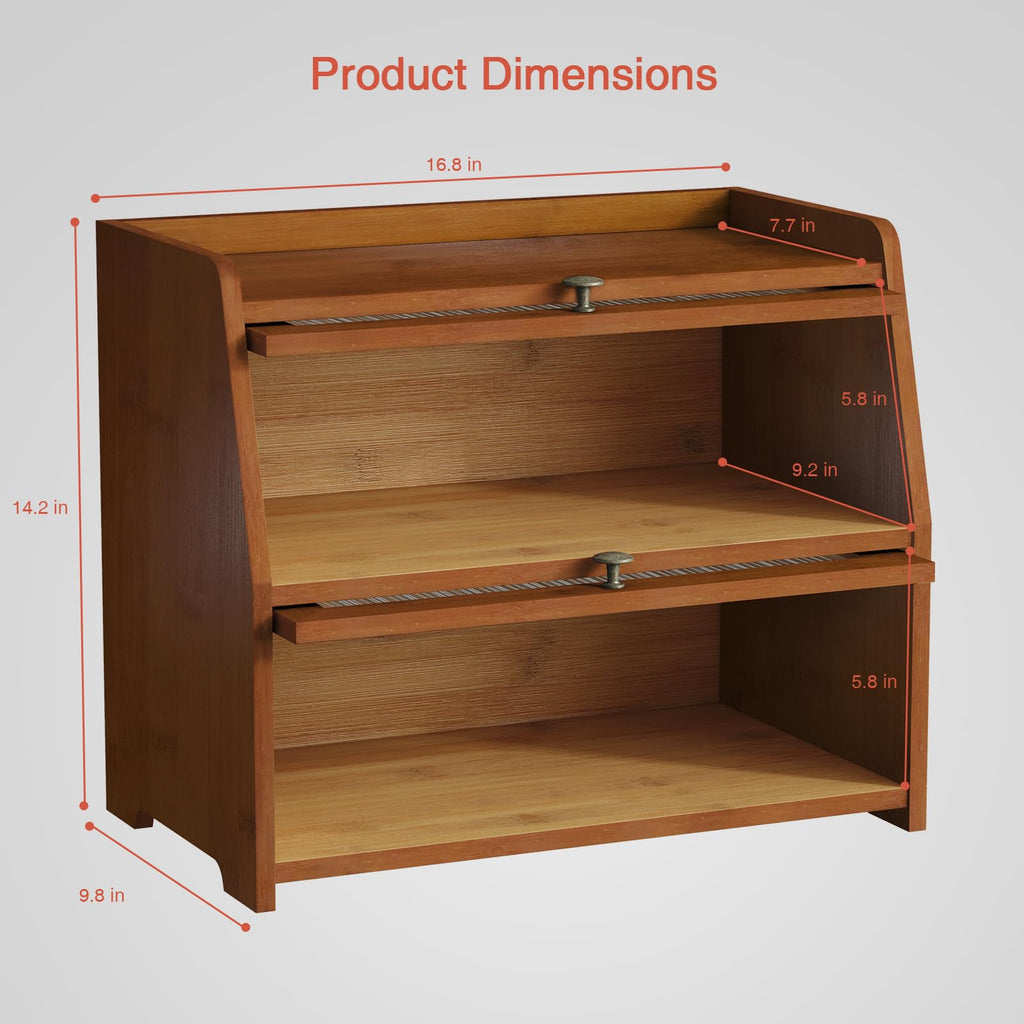 Wooden 2 Tier Roll Top Bread Box P434