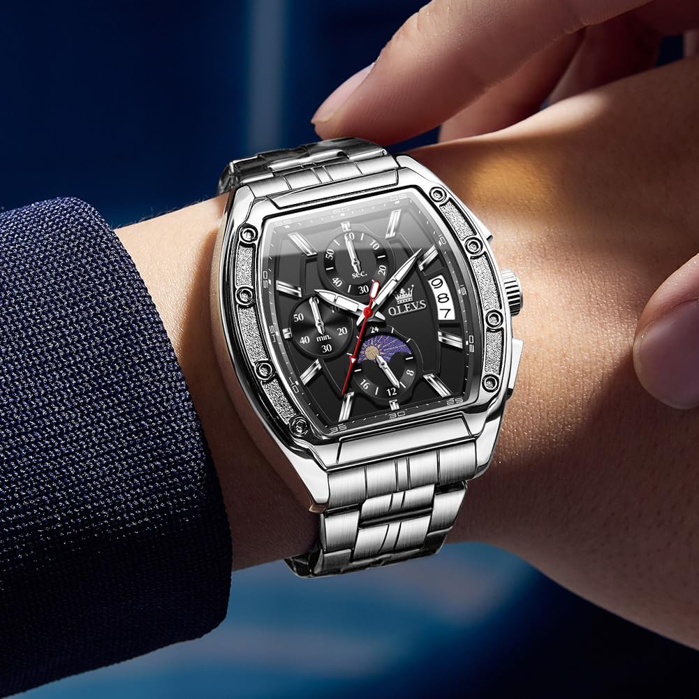 Men Big Square Face Chronograph Stainless Steel Dress Watch P108221