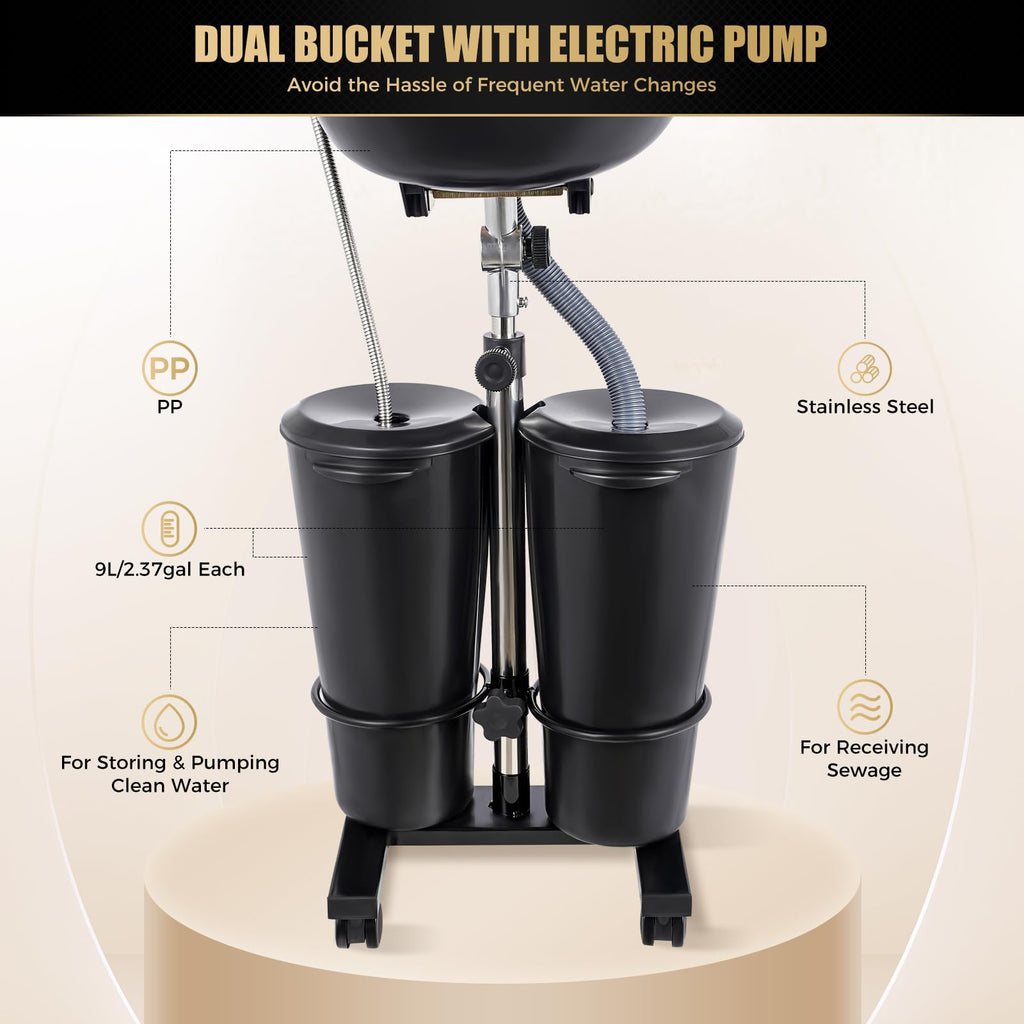 Black Portable Shampoo Bowl with 2 Bucket Q4100