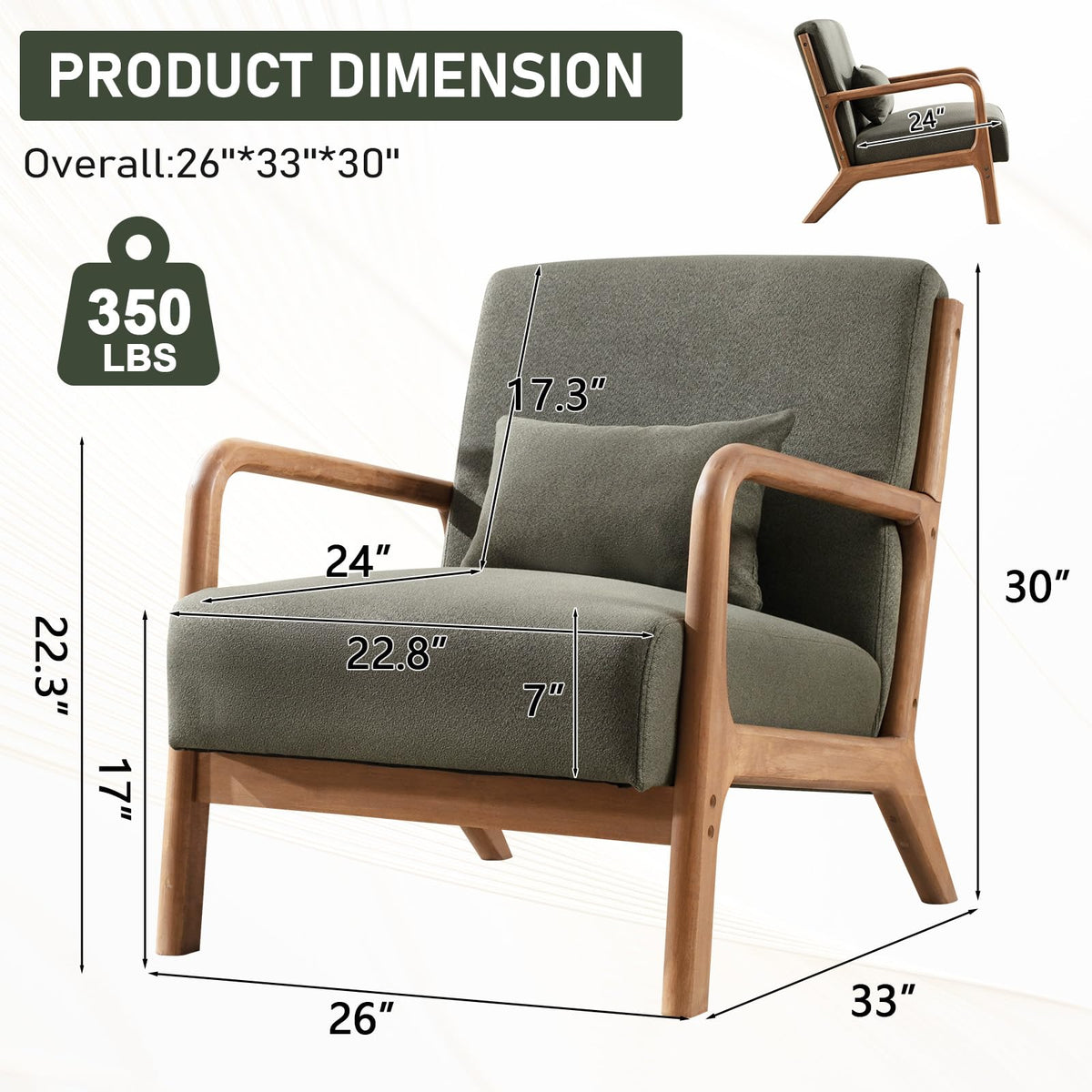 Mid Century Modern Accent Chairs Set of 2 Fabric Wood Armchair Z28572