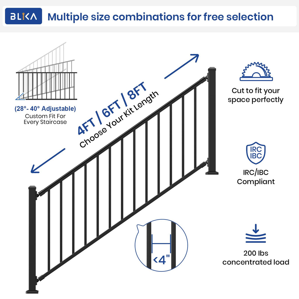 36 in. x 8 ft. Matte Black Aluminum Stair Railing Kit I8530
