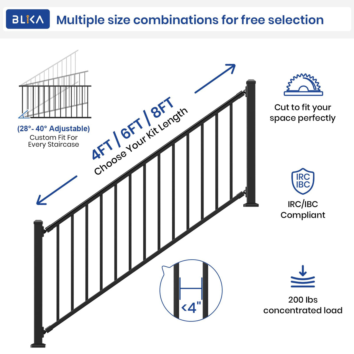36 in. x 8 ft. Matte Black Aluminum Stair Railing Kit I8530