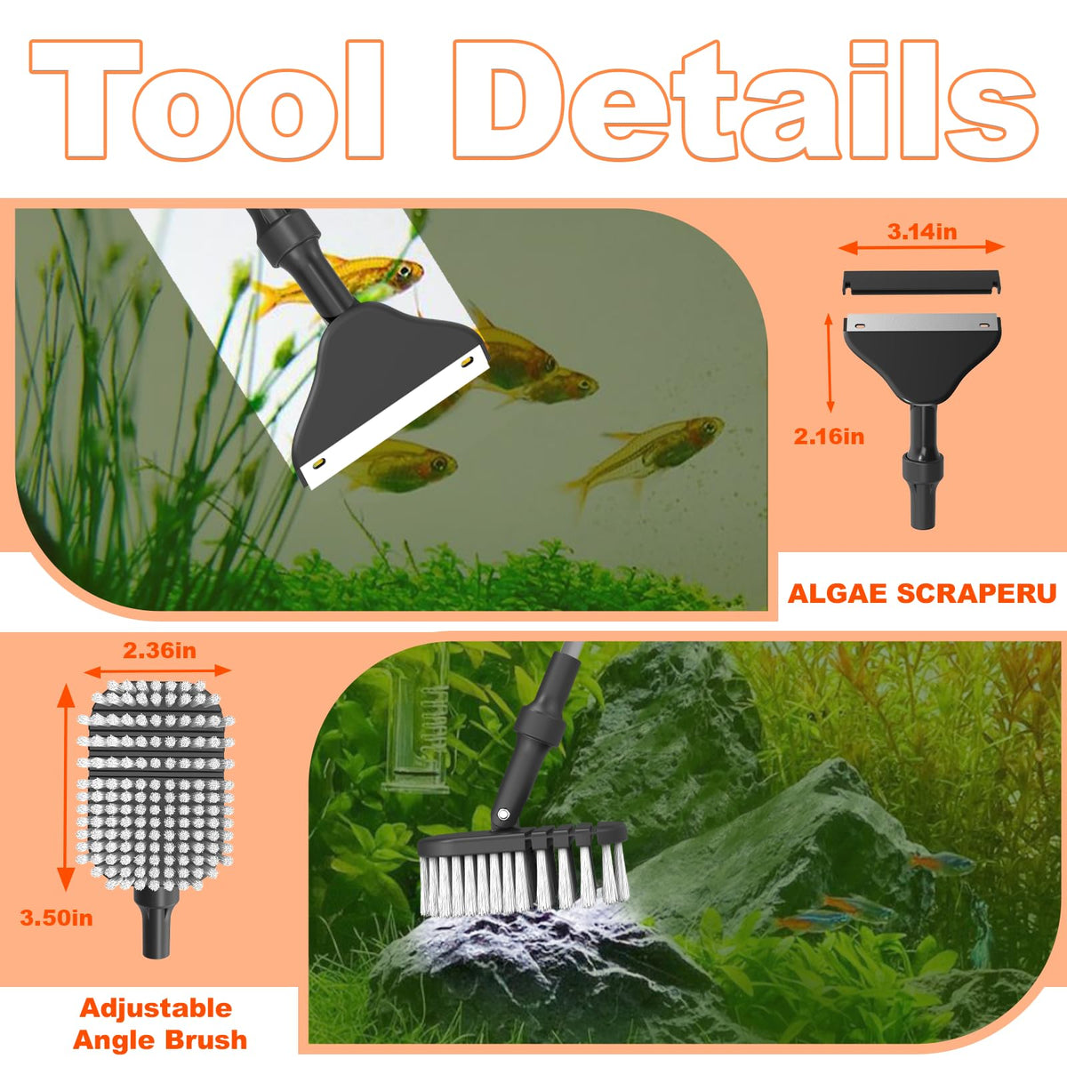 7-in-1 Aquarium Cleaning Tool with Telescopic Handle D75036
