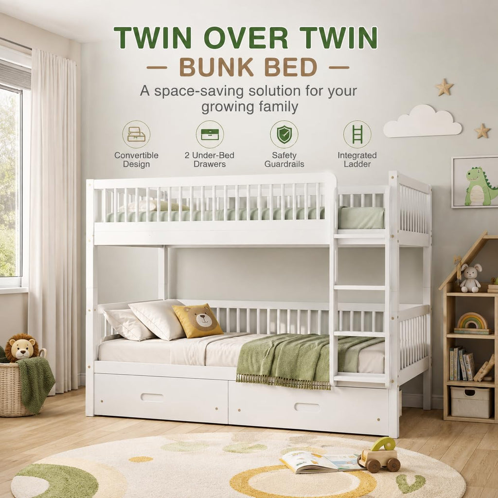 Twin Over Twin Bunk Bed with 2 Drawers O1955