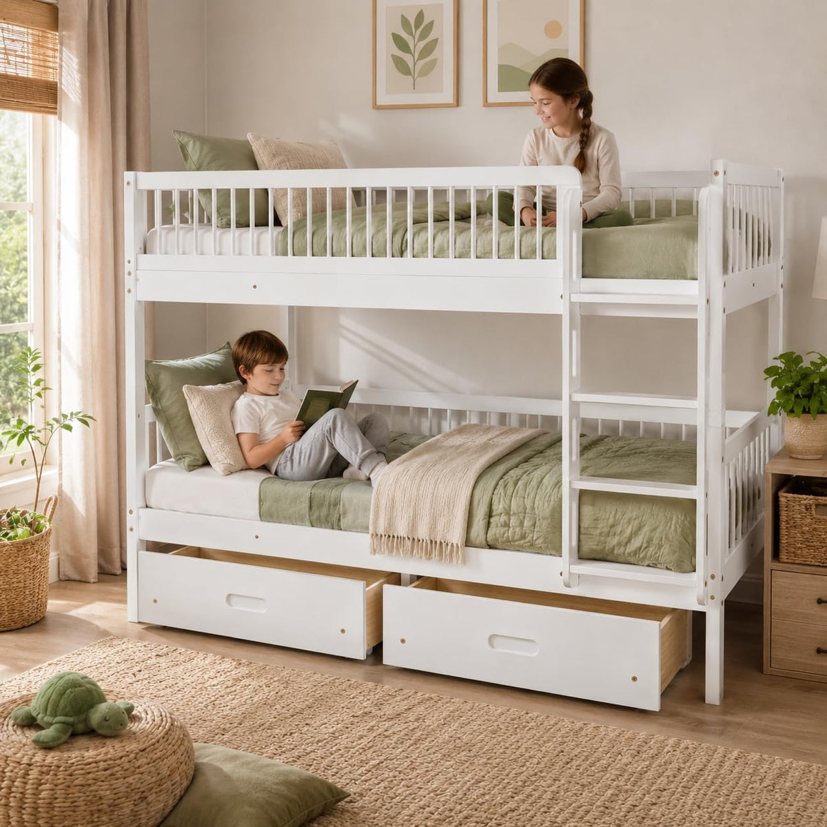 Twin Over Twin Bunk Bed with 2 Drawers O1955