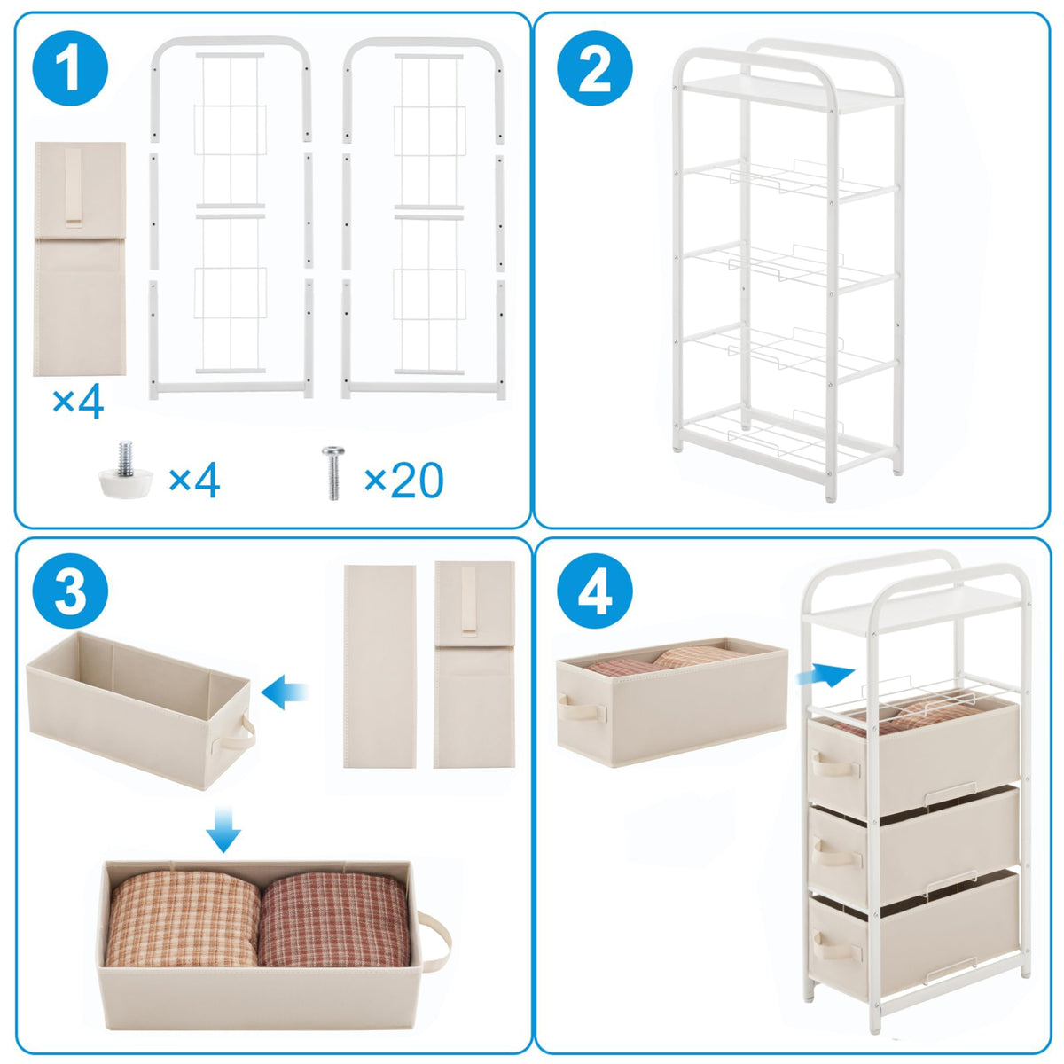 4 Drawer Narrow Fabric Dresser J81828