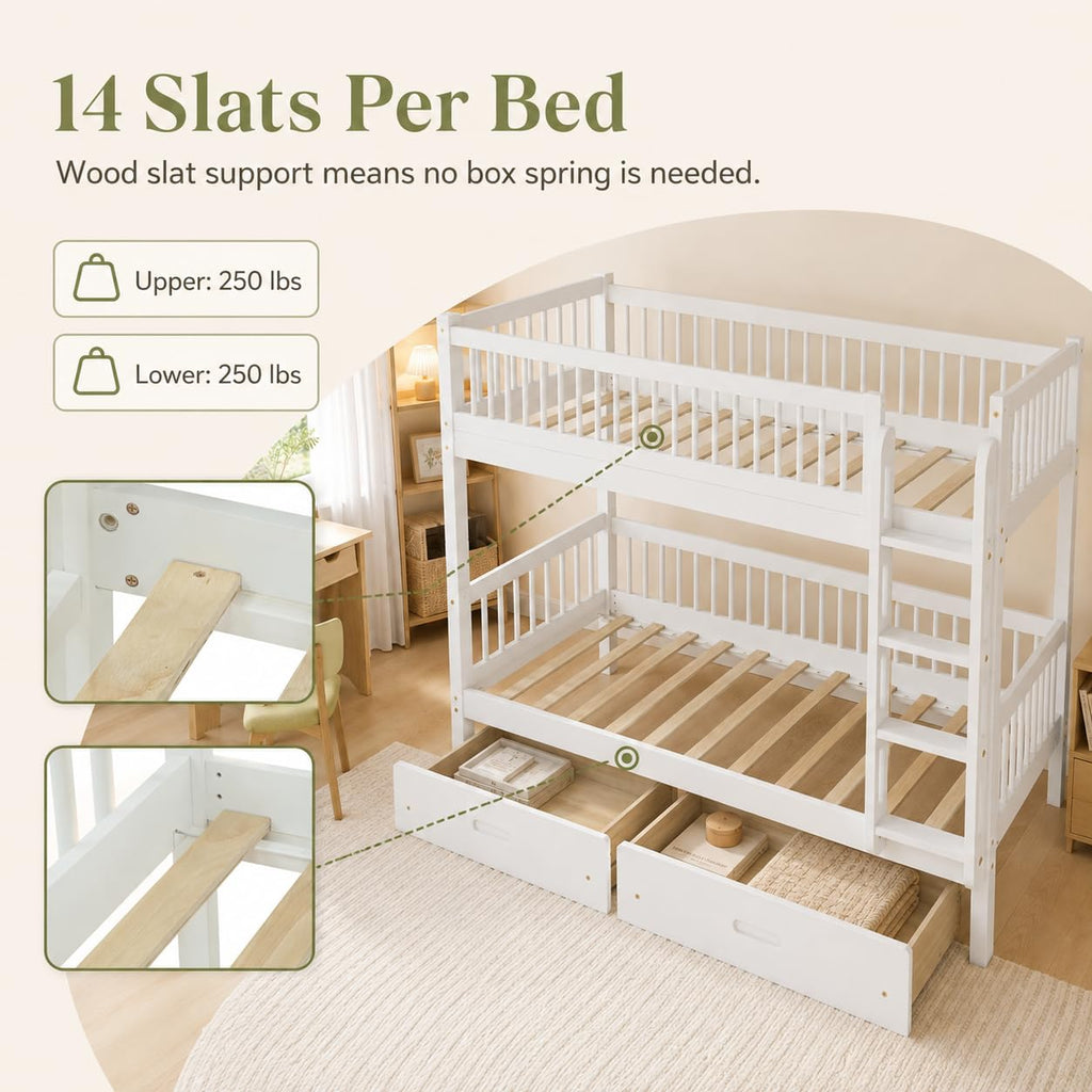 Twin Over Twin Bunk Bed with 2 Drawers O1955