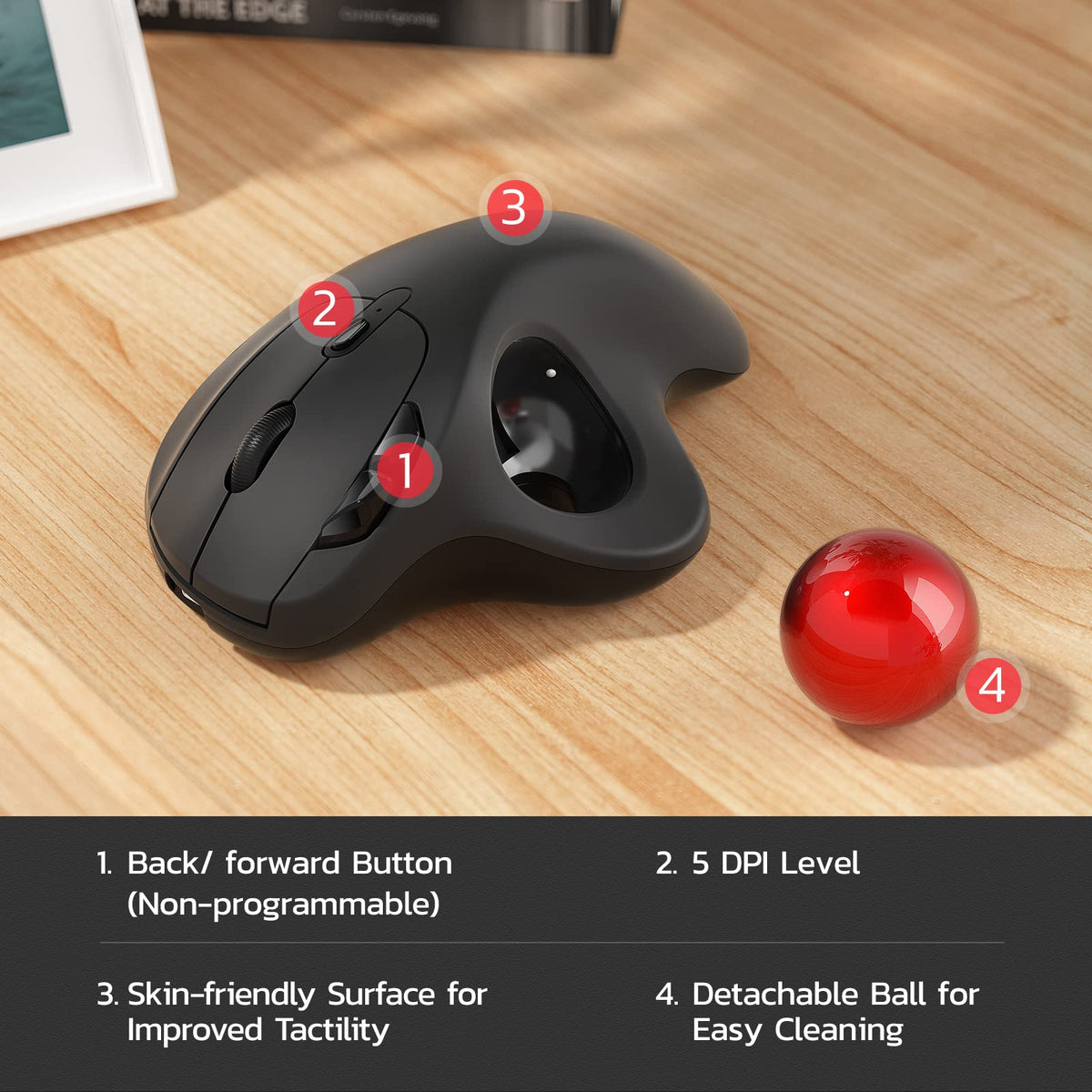 Wireless Ergonomic Thumb Control Trackball Mouse V1324